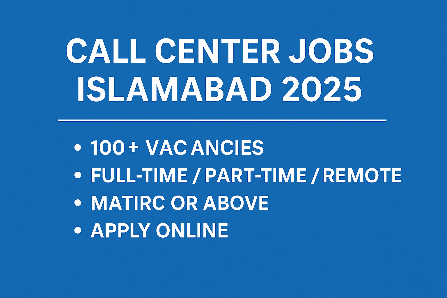 Call Center Jobs Islamabad 2025